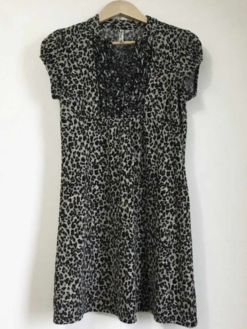 Y2K Coquette Rosette Snow Leopard Print Knit Dress Top Frilly Ruffles XL